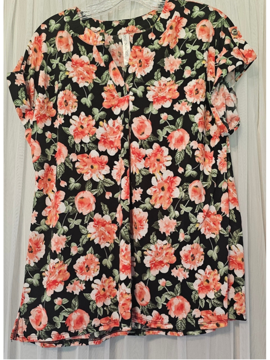 Dear Scarlett Tops - Women's Dear Scarlett Floral Blouse Size Large Black Coral Roses